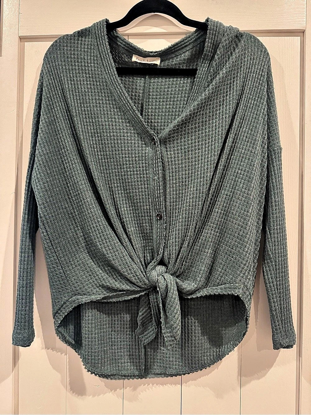 Peach Love Green Tie Front Button Top